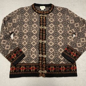 Cambridge Dry Goods Wool Cardigan Sweater Small Nordic Fair Isle Geometric Clasp